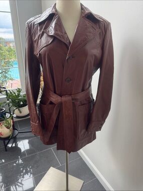 Etienne Aigner Milk Chocolate Brown Leather Belted Coat - Vintage